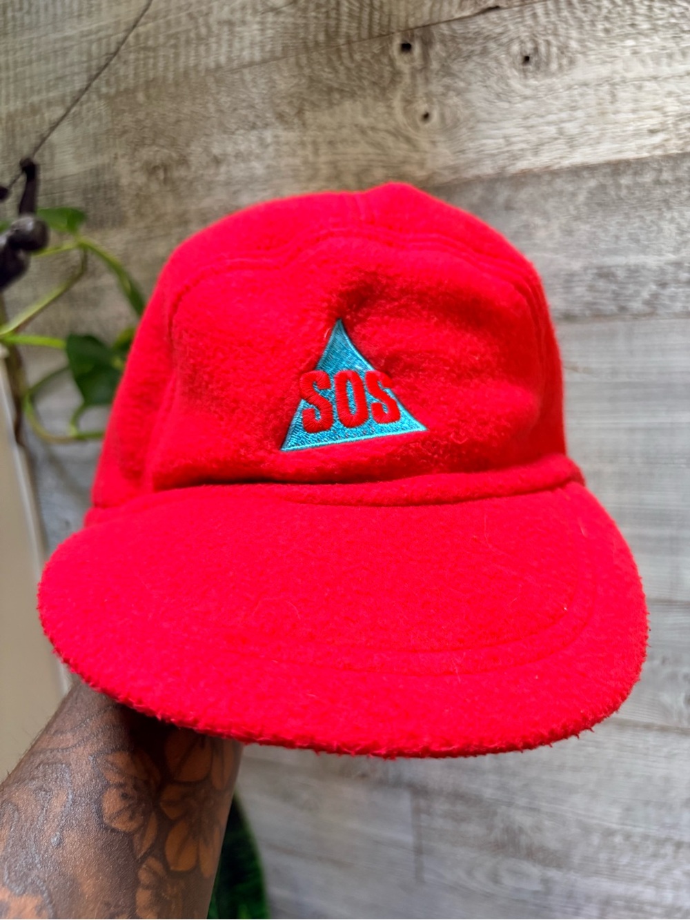 SOS Skiwear | Vintage 90s Retro Ski Fleece Cap w/ Earflap - O/S, Neon Red/Purple